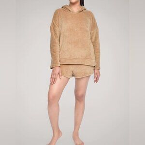 💠NEW Sleepdown Toffee Fleece Hoodie & Shorts Lounge Set Pajamas Womens Small